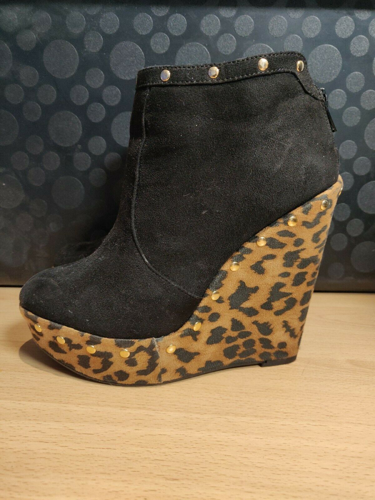 New Look Your Feet Look Gorgeous Black Leopard Heels Women Size UK 4