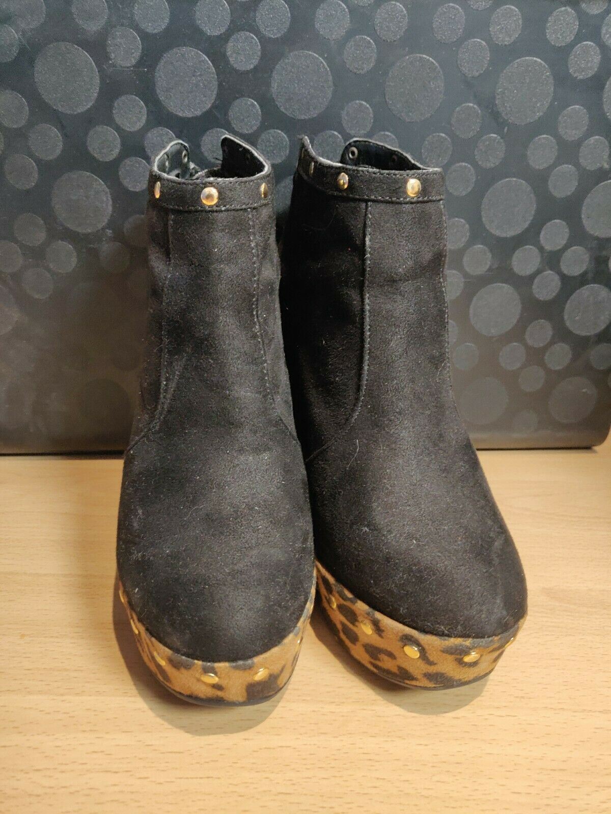 New Look Your Feet Look Gorgeous Black Leopard Heels Women Size UK 4