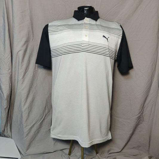 Puma White 1/4 Button Polo Short Sleeves Men Size Large