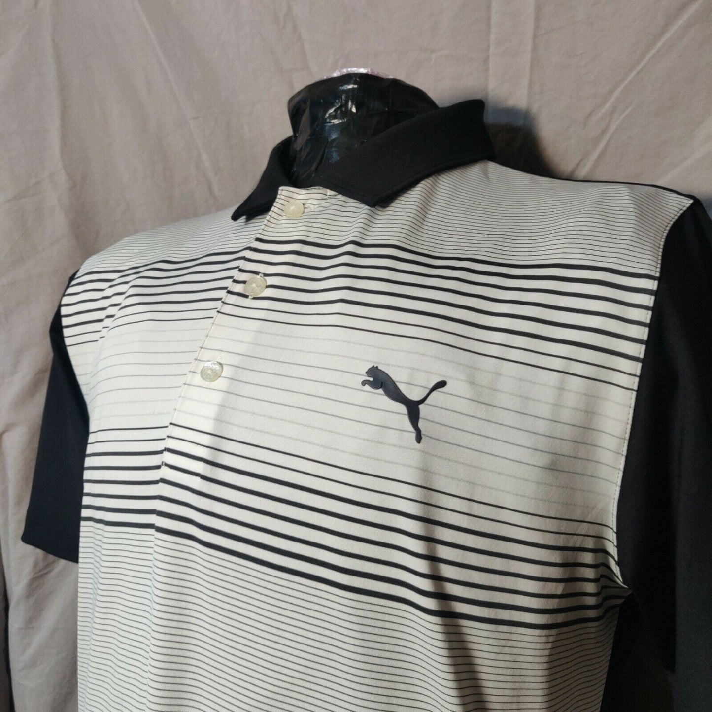 Puma White 1/4 Button Polo Short Sleeves Men Size Large