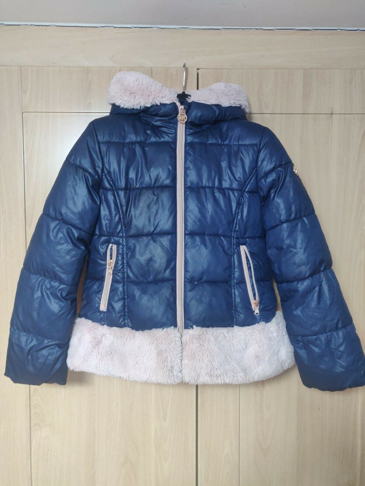 Michael Kors Blue Hooded Puffer Jacket Women Size UK 10-12