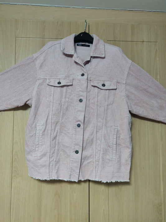 Zara Corduroy Cotton Pink Denim Jacket Women Size Medium