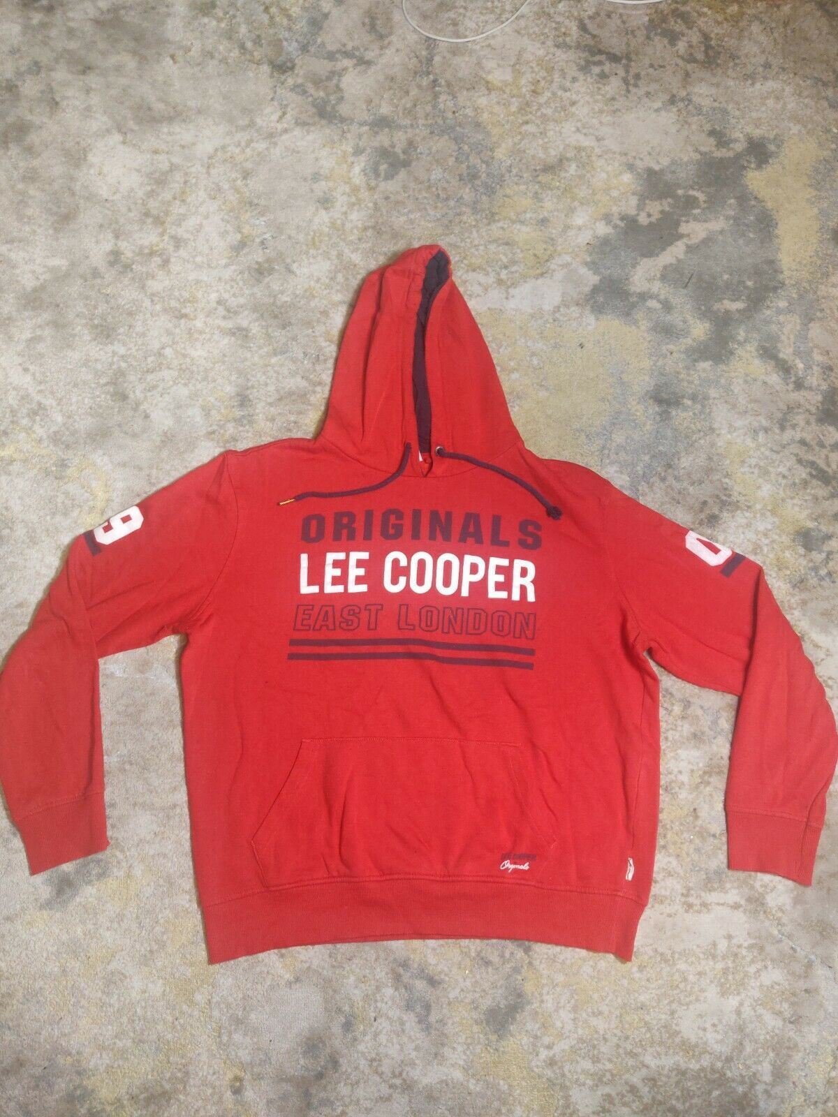 Lee Cooper Vintage Red Hooded Sweatshirt Long Sleeve Pullover Men Size Large