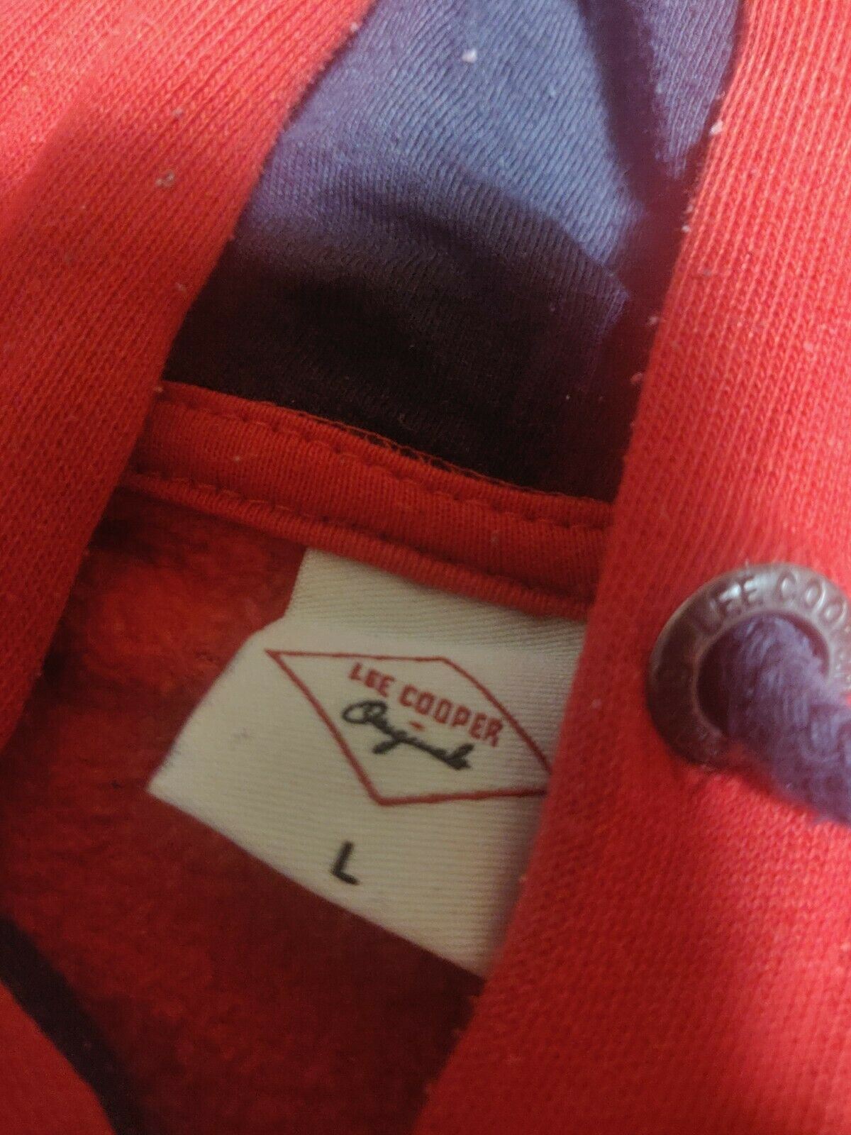 Lee Cooper Vintage Red Hooded Sweatshirt Long Sleeve Pullover Men Size Large