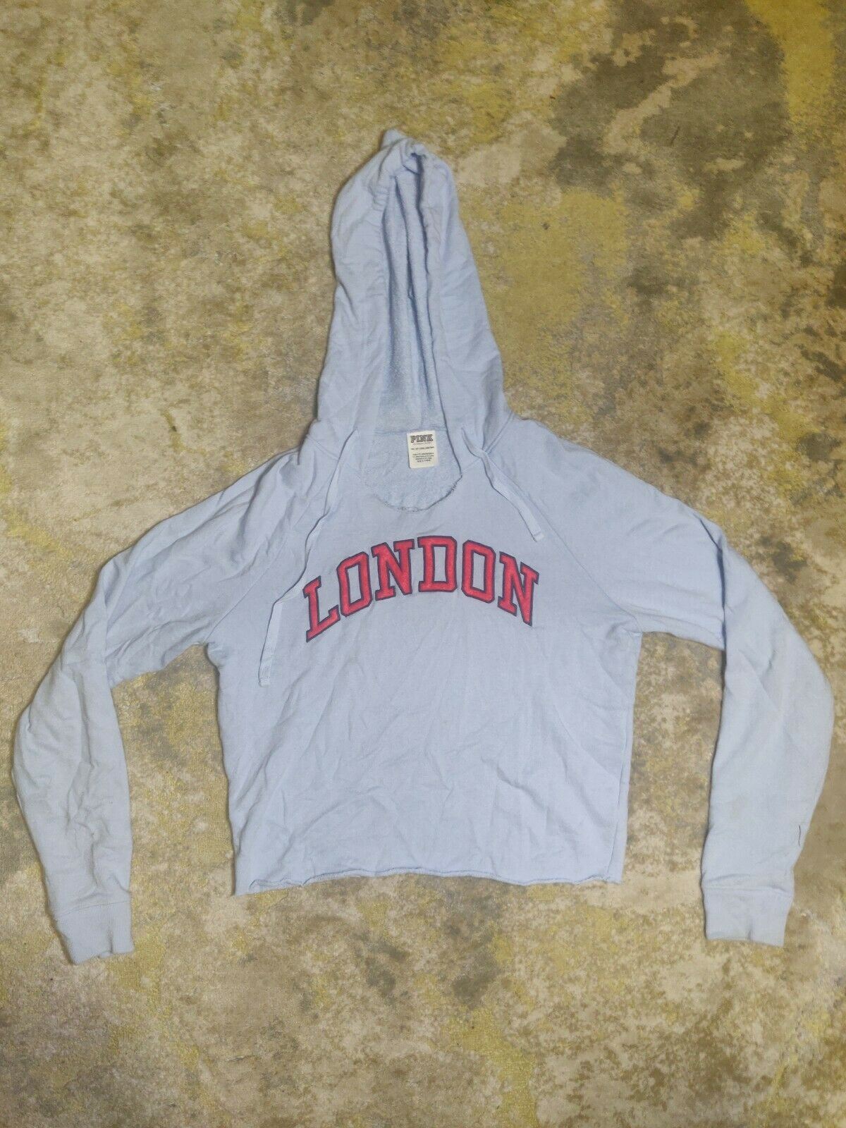 Pink Victoria Secret London Blue Cropped Hoodie Sweatshirt Women Size XS