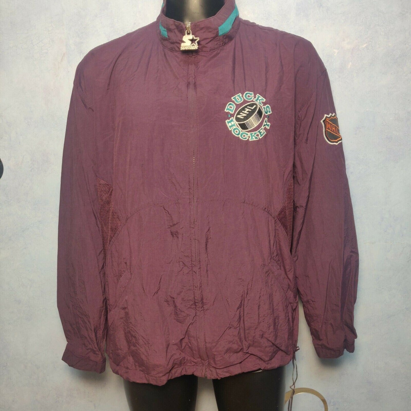 NHL Vintage Burgundy Ducks Hockey Full Zip Jacket Men Size Large