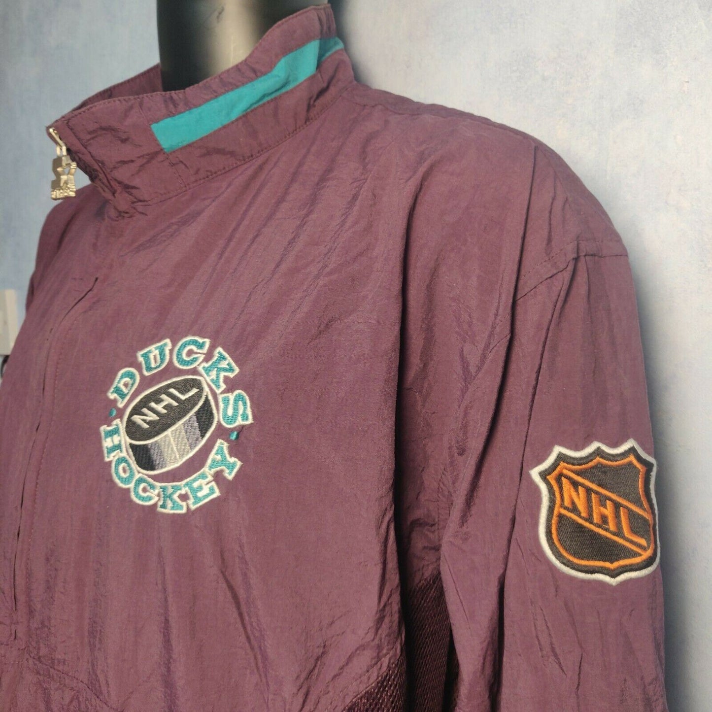 NHL Vintage Burgundy Ducks Hockey Full Zip Jacket Men Size Large