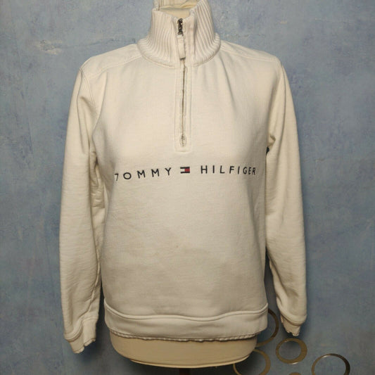 Tommy Hilfiger Beige Sweatshirt 1/4 Zip High Neck Women Size Medium