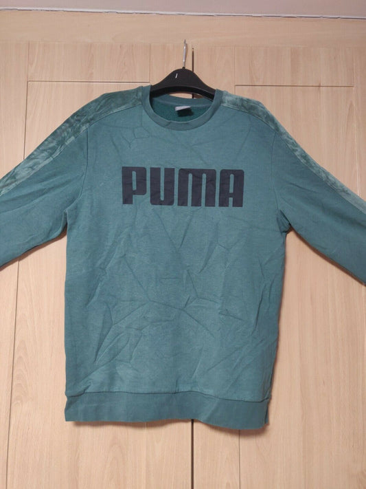 PUMA Green Sweatshirt Jumper Spell Out Logo Men Size Medium