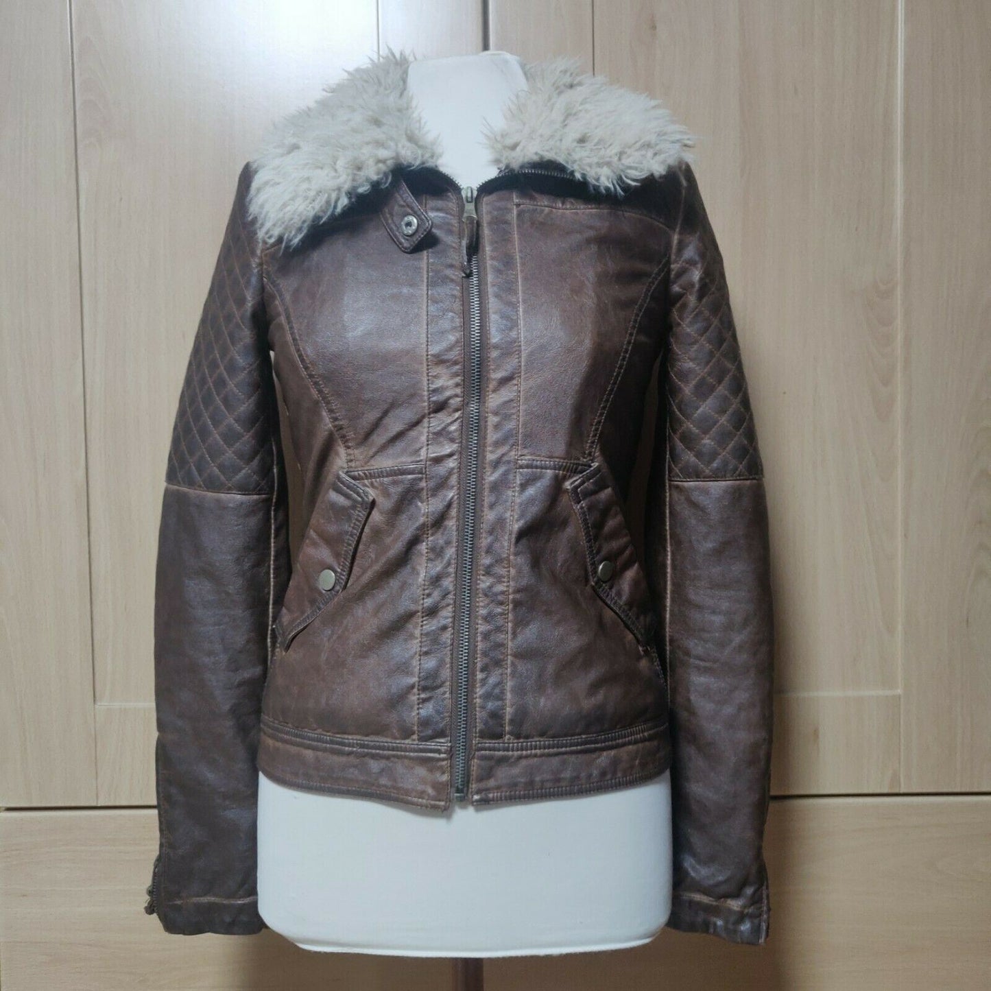 Zara Brown Faux Leather Jacket Women Size Small