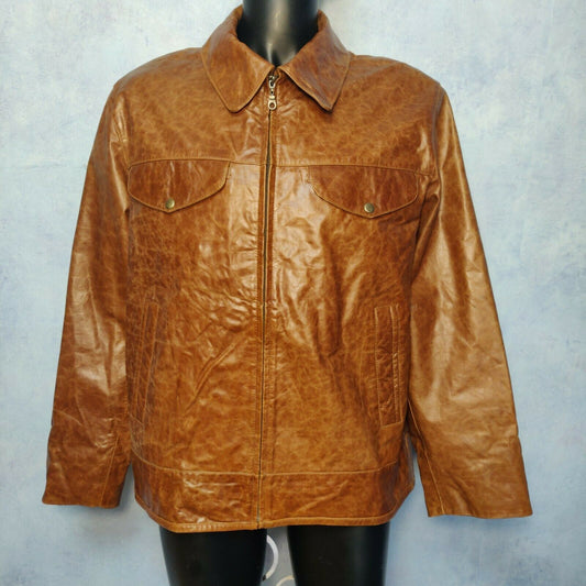 Mink Vintage Brown Leather Jacket Men Size Large