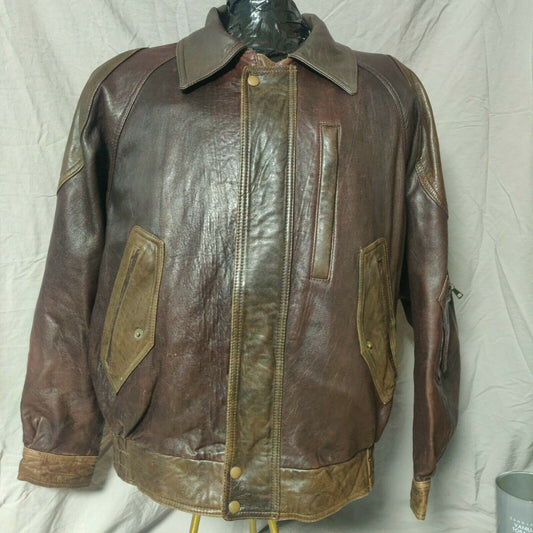 Vera Pelle Vintage Brown Leather Jacket Men Size Large
