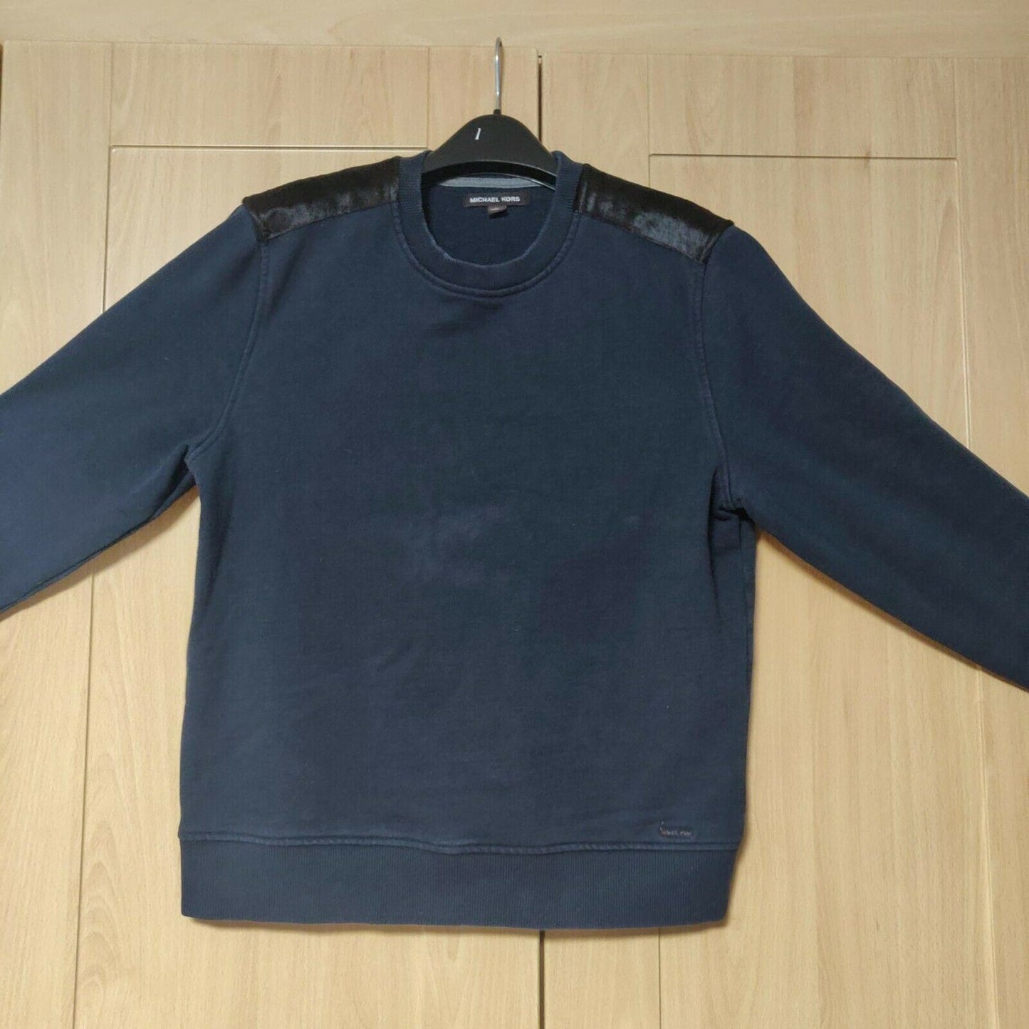 Michael Kors Navy Sweatshirt Crewneck Leather Shoulder Pads Men Size Large