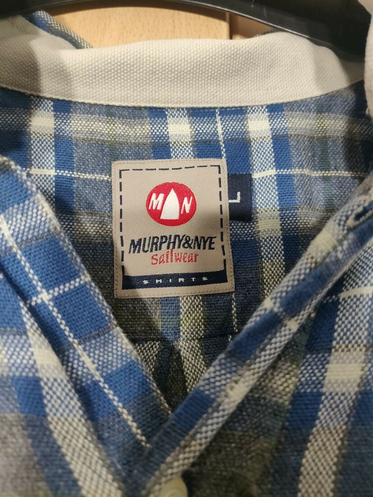 Murphy &Nye Sailwear vintage blue plaid shirt men Large