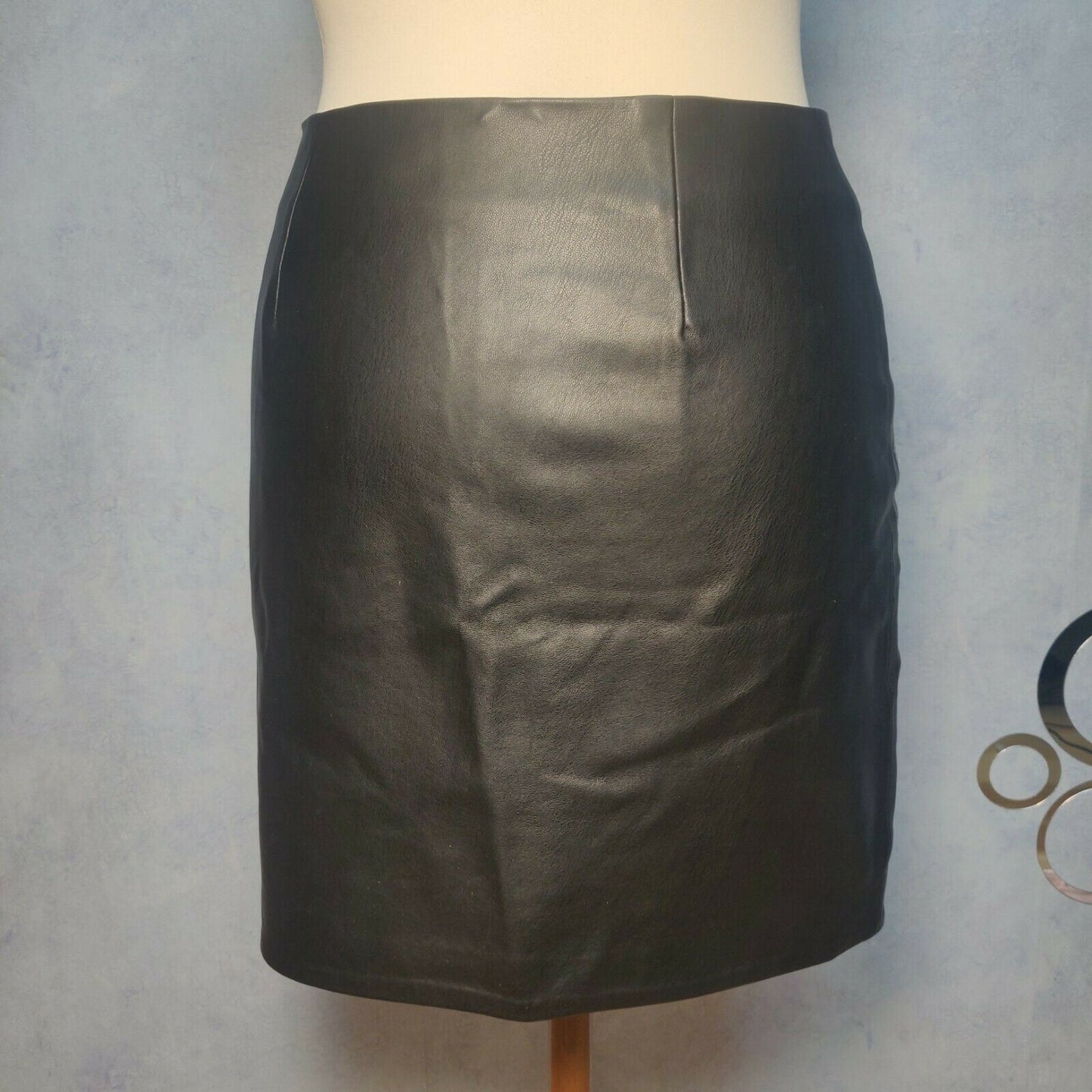 River Island Black Leather Skirt Embroidered Flowers Women Size UK 6