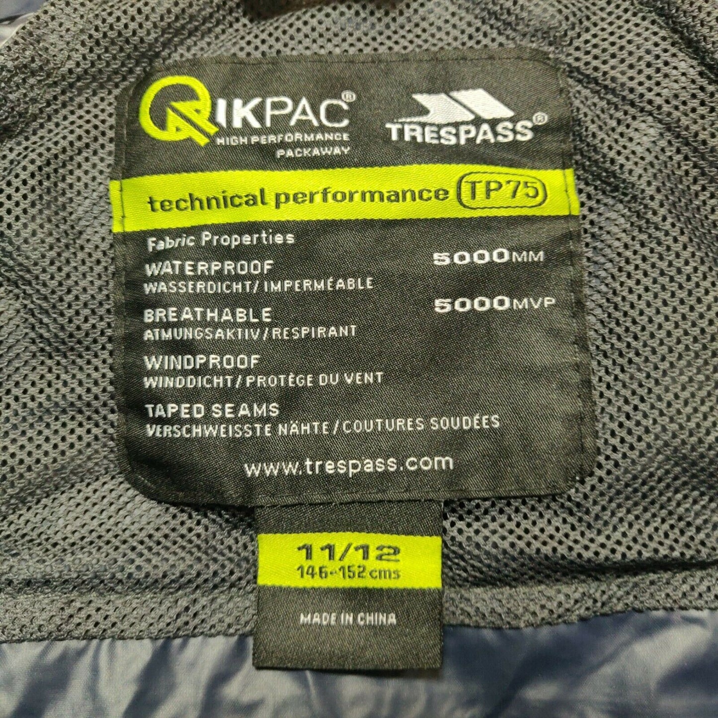 Trespass Blue Windproof Jacket Hooded Boys 11/12 Years