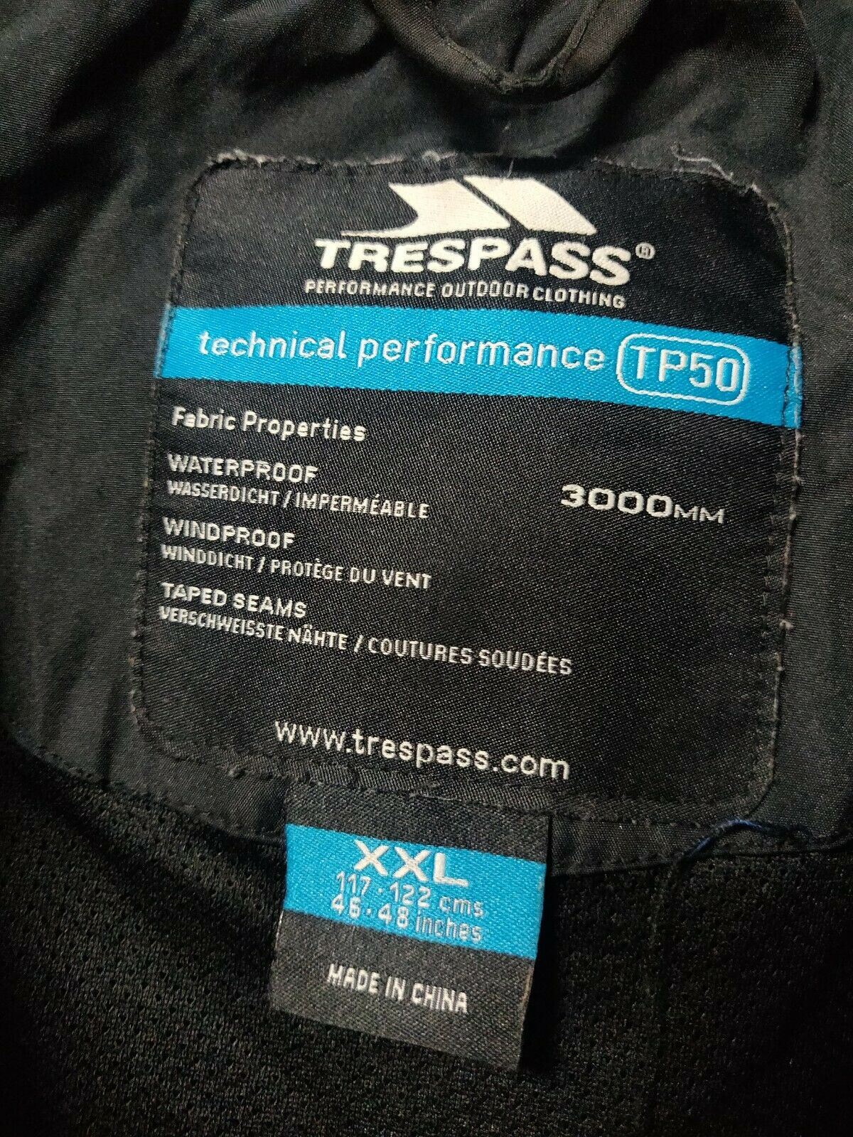 Trespass TP50 Black Waterproof Windproof Coat Men Size XL
