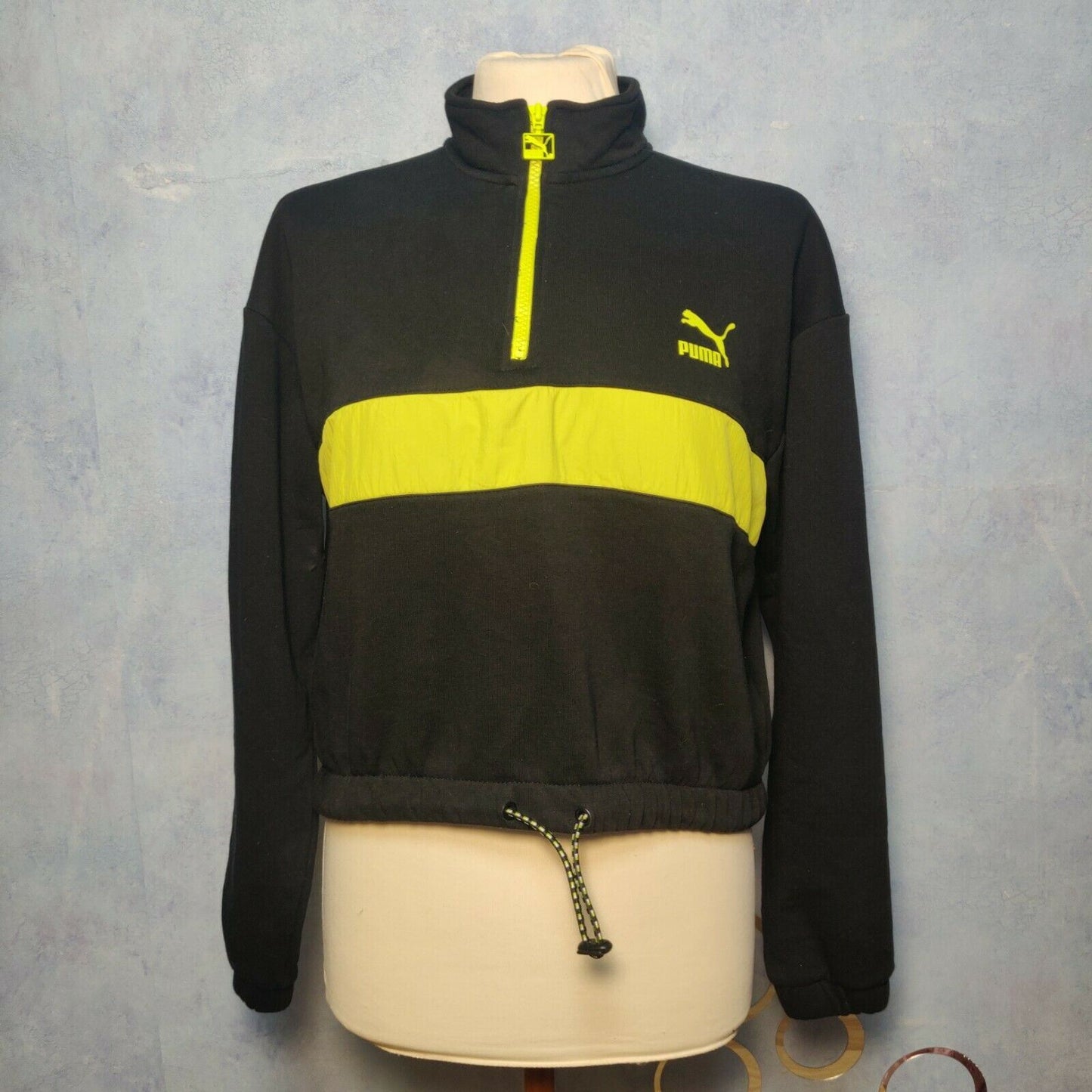 Puma Black Green Sweatshirt 1/4 Zip Women Size Medium