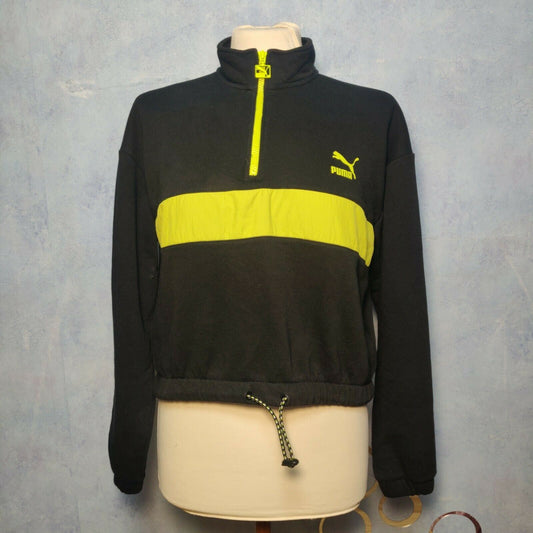 Puma Black Green Sweatshirt 1/4 Zip Women Size Medium