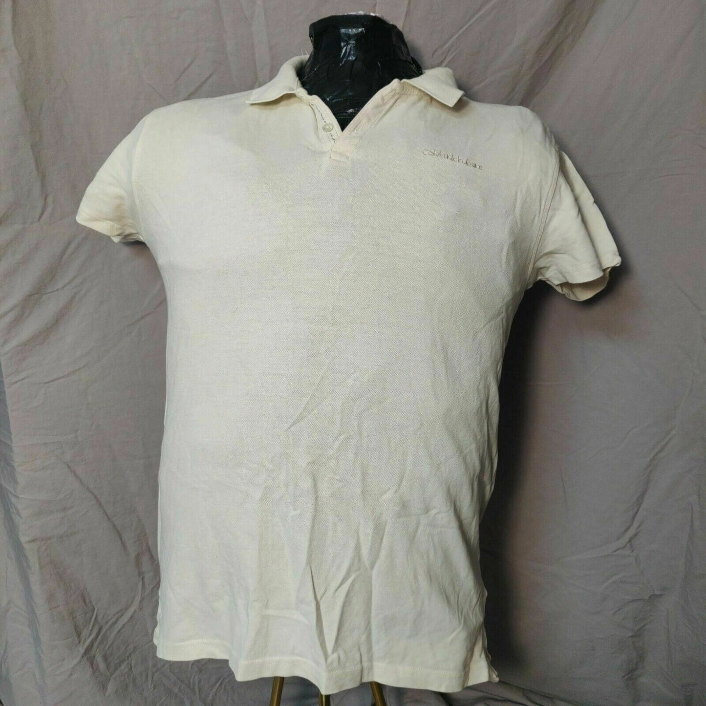 Calvin Klein Jeans White Polo Shirt 1/4 Button Men Size Large