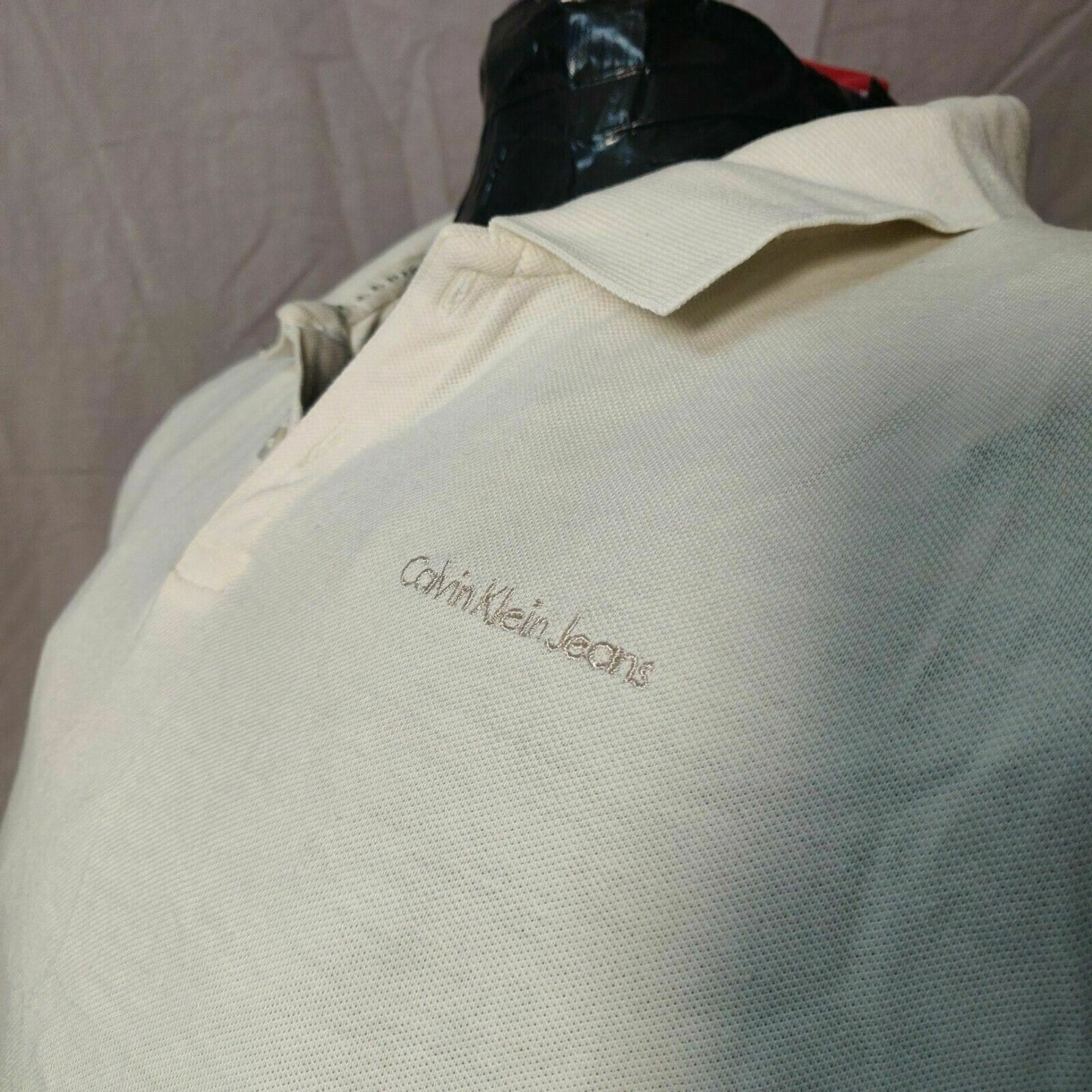 Calvin Klein Jeans White Polo Shirt 1/4 Button Men Size Large