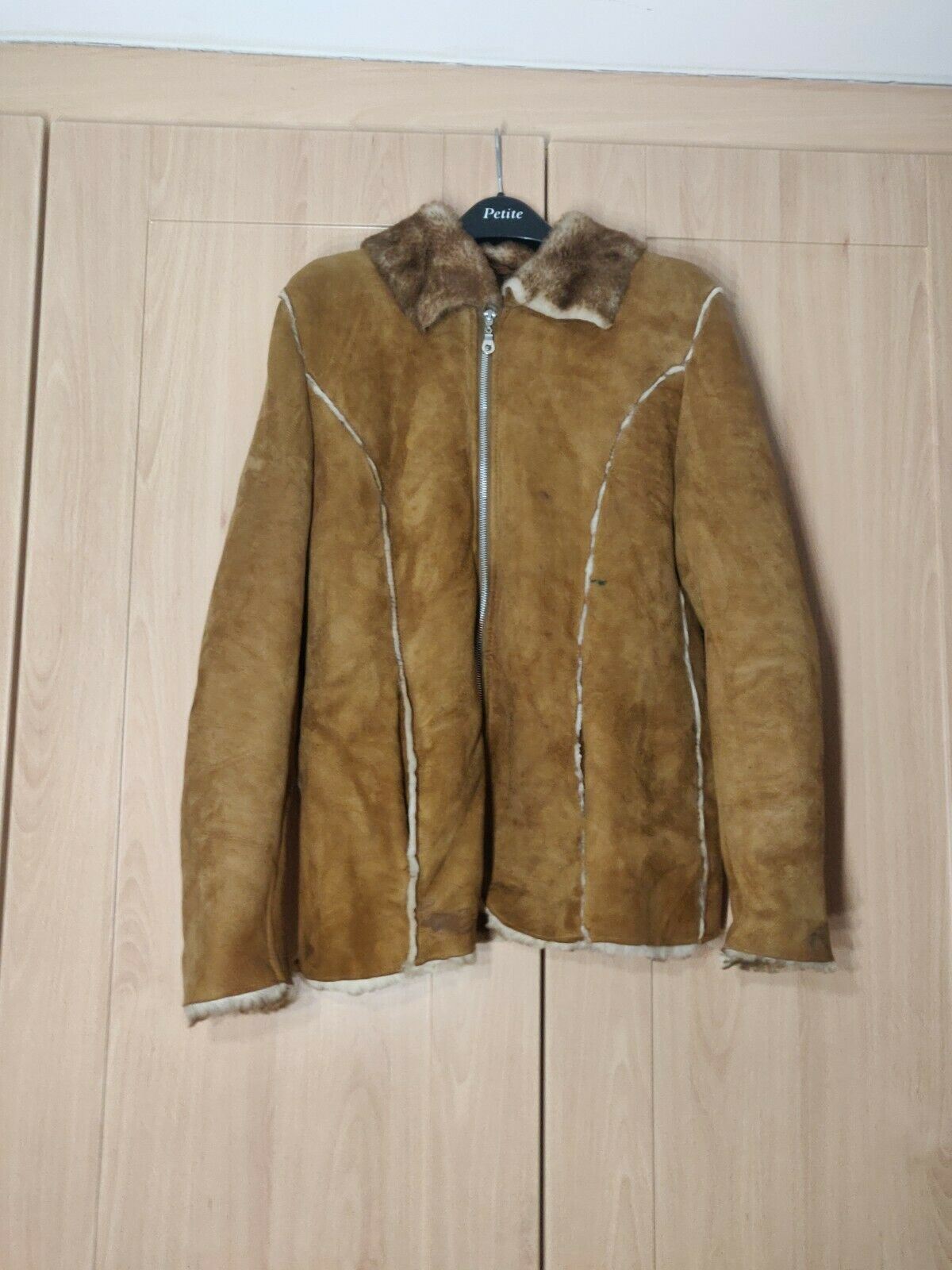 Brown Leather vintage Jacket With Fur Linning Women Size 36