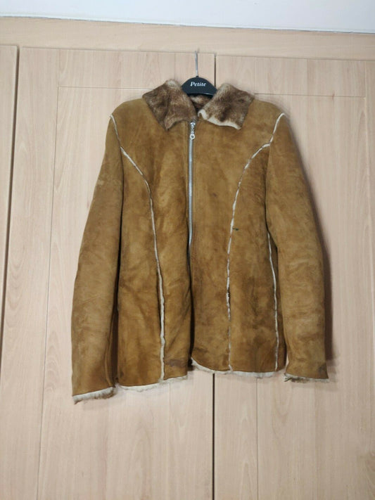 Brown Leather vintage Jacket With Fur Linning Women Size 36