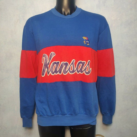 Nutmeg Mills Vintage Blue Red Kansas Sweatshirt Made In USA Men Size XL