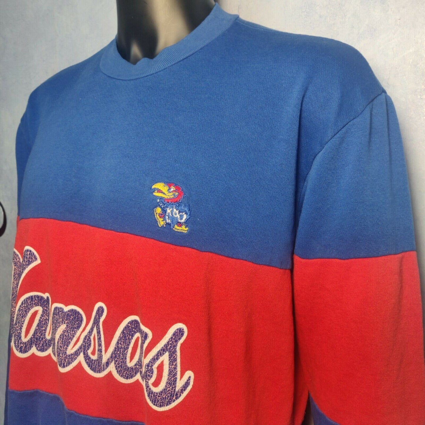 Nutmeg Mills Vintage Blue Red Kansas Sweatshirt Made In USA Men Size XL