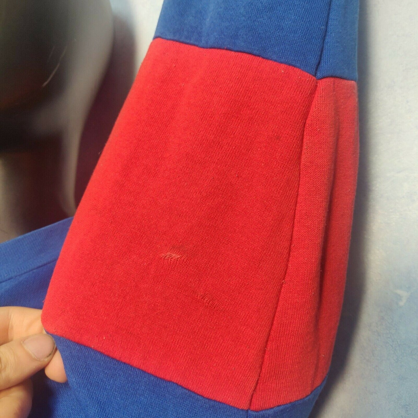 Nutmeg Mills Vintage Blue Red Kansas Sweatshirt Made In USA Men Size XL