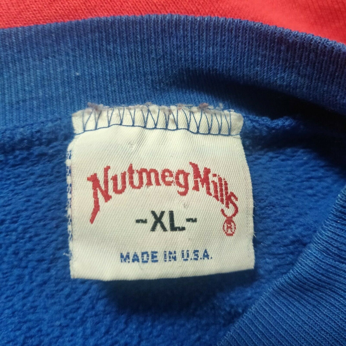 Nutmeg Mills Vintage Blue Red Kansas Sweatshirt Made In USA Men Size XL