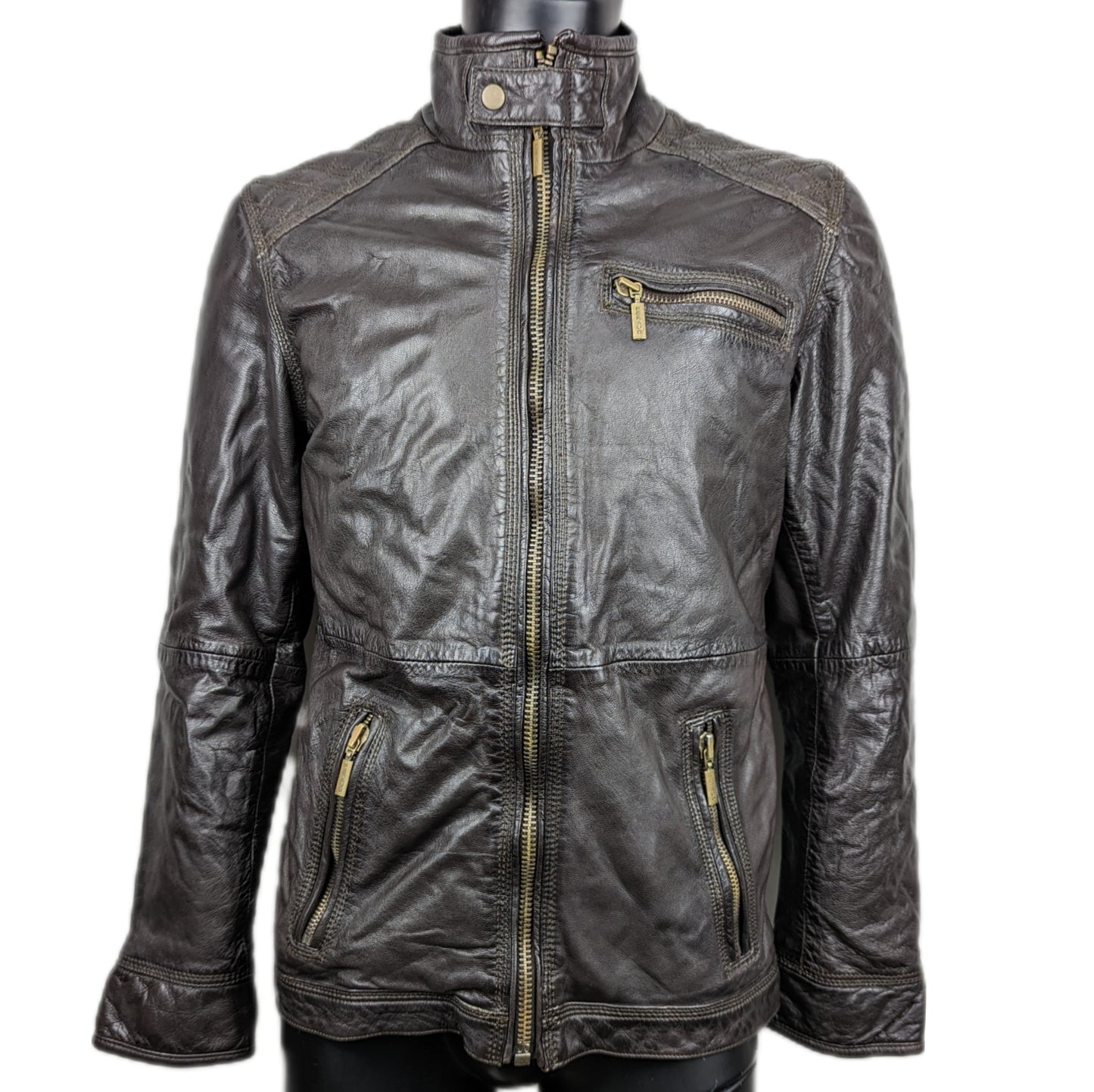 Feraud Brown Leather Motorcycle Biker Bomber Jacket Men Size Medium