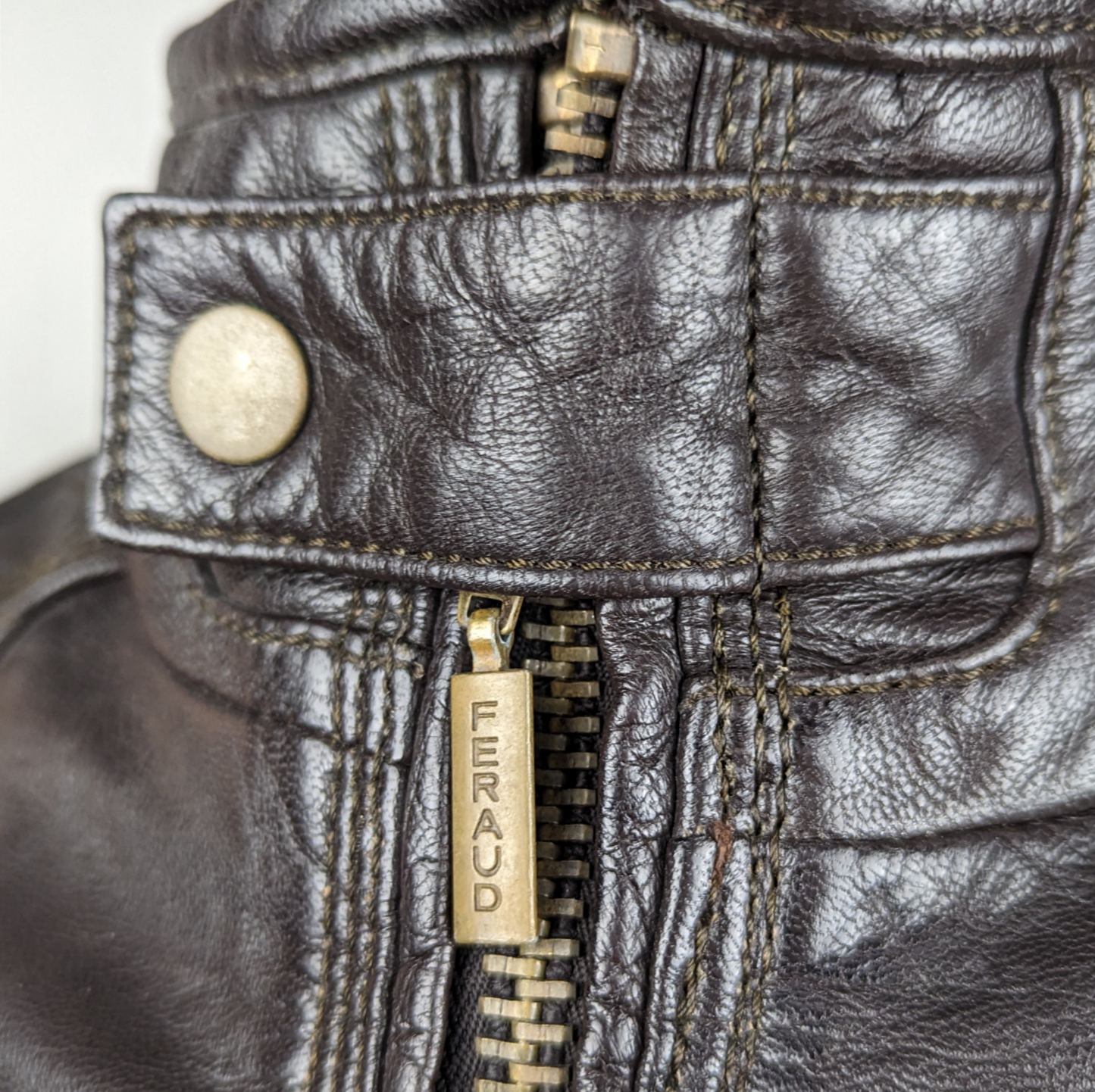 Feraud Brown Leather Motorcycle Biker Bomber Jacket Men Size Medium