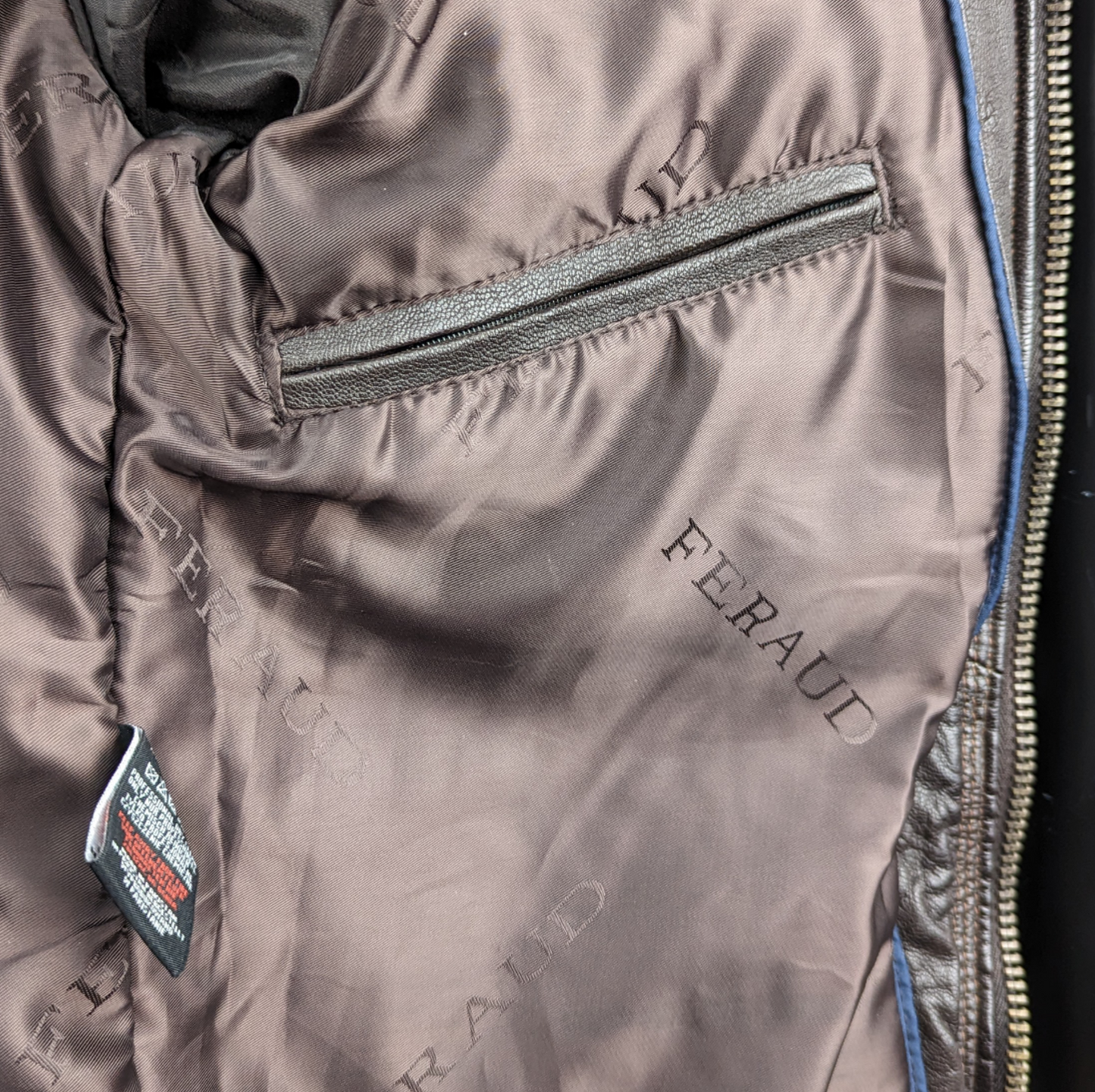 Feraud Brown Leather Motorcycle Biker Bomber Jacket Men Size Medium