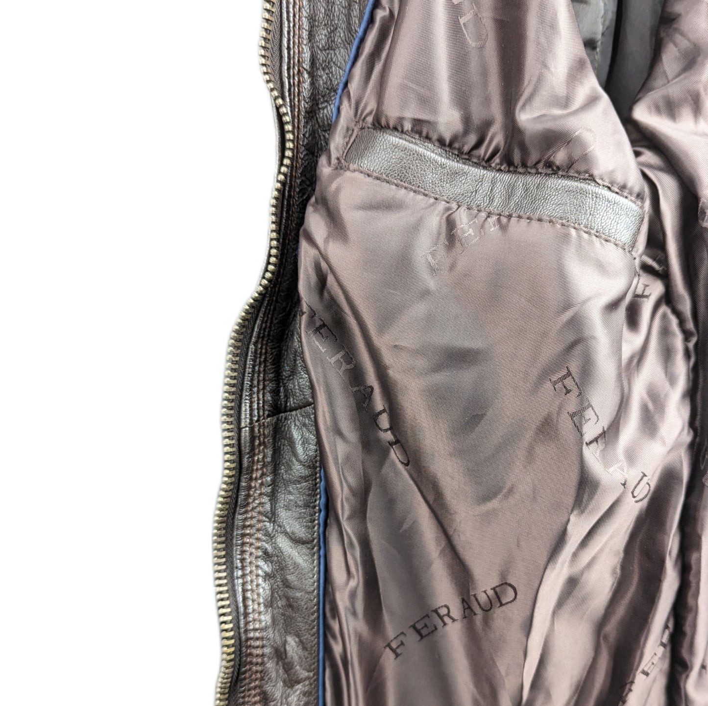 Feraud Brown Leather Motorcycle Biker Bomber Jacket Men Size Medium