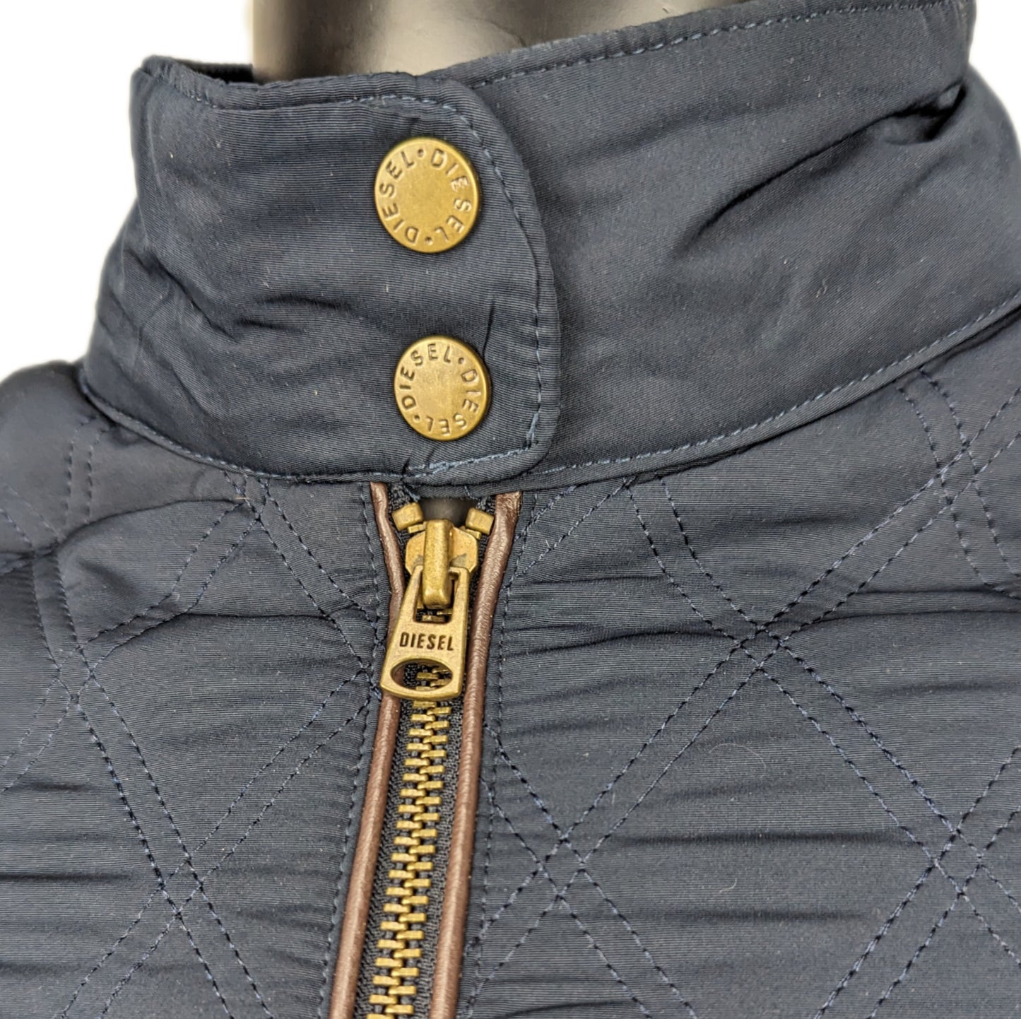 Diesel Navy Blue Diamond Quilted Lightweight Puffer Jacket Women Size Small
