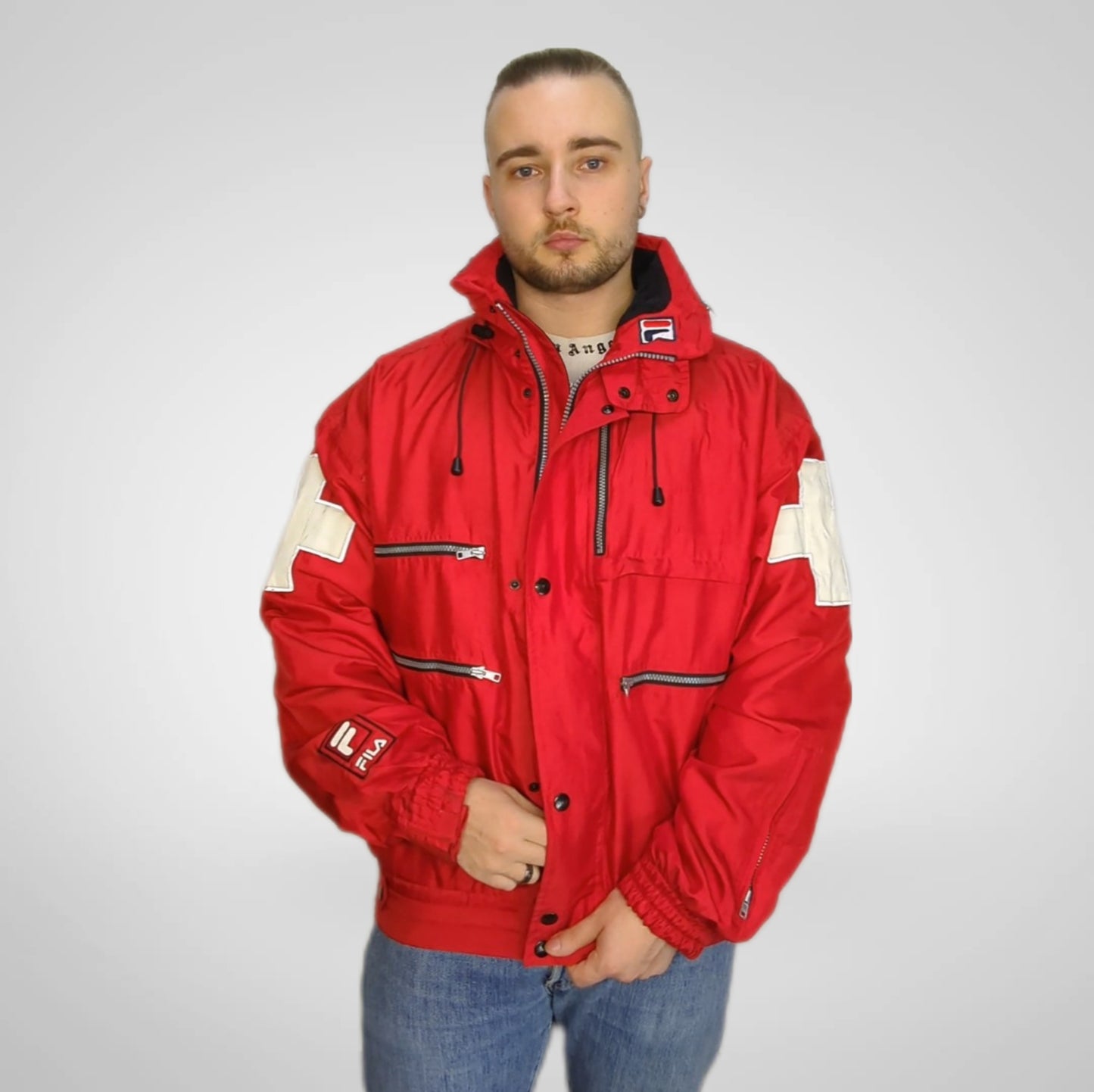 Fila Red Vintage Retro Windbreaker Jacket Men Size Large