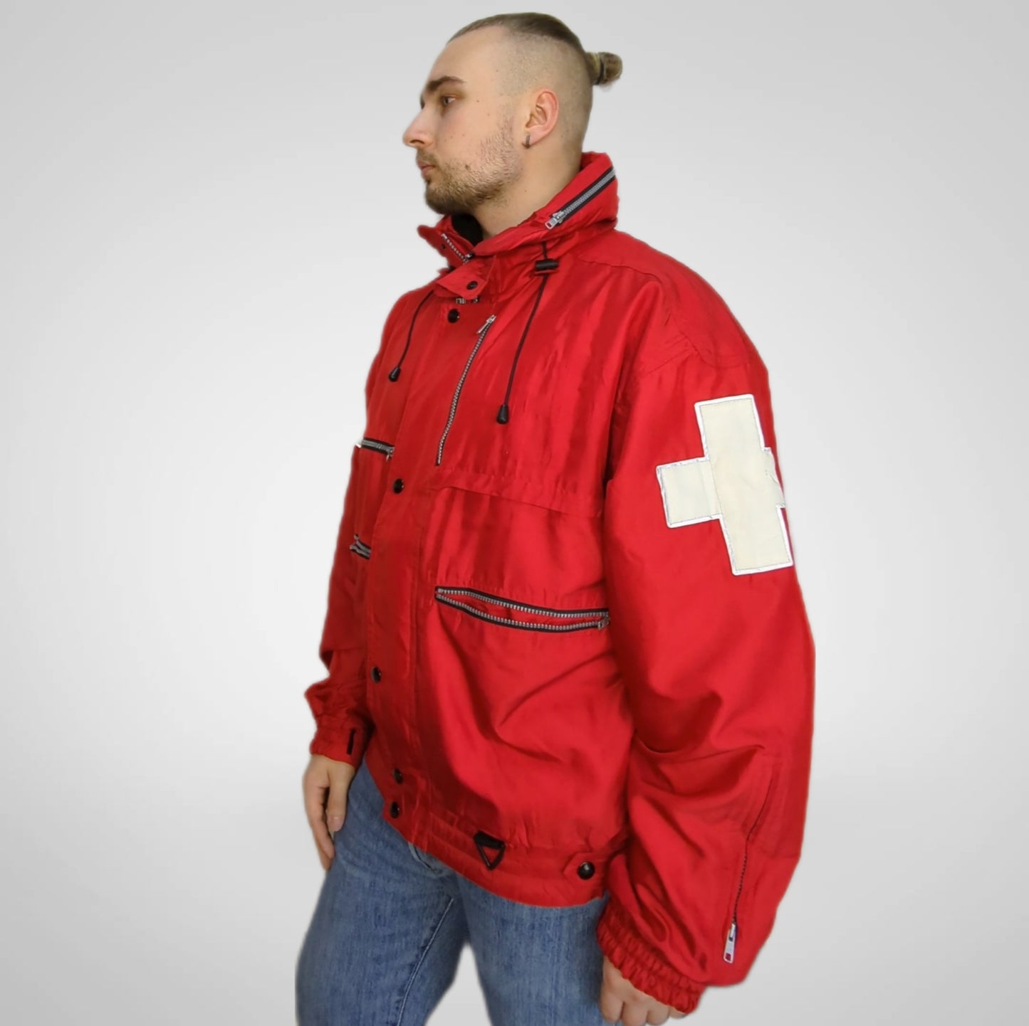 Fila Red Vintage Retro Windbreaker Jacket Men Size Large