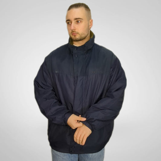 Nautica Vintage Navy Bomber Jacket Fleece Lined Men Size XL