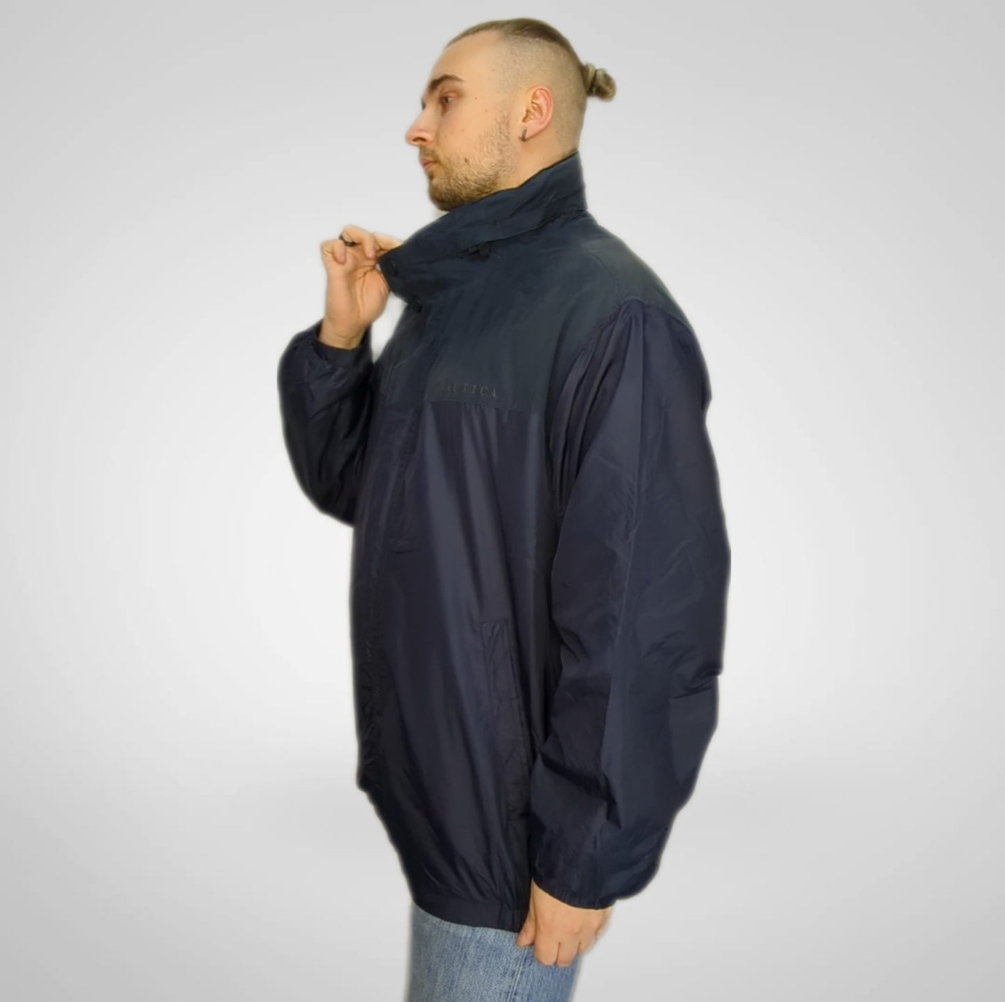 Nautica Vintage Navy Bomber Jacket Fleece Lined Men Size XL