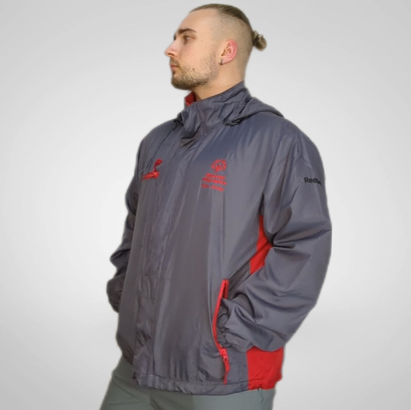 Reebok Vintage Special Olympics Grey Windbreaker Jacket Men Size Large