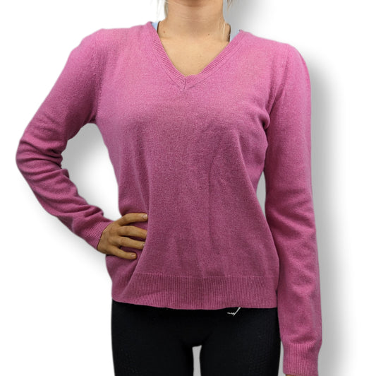 F&F 100% Cashmere Pink V Neck Sweater Women Size UK 14
