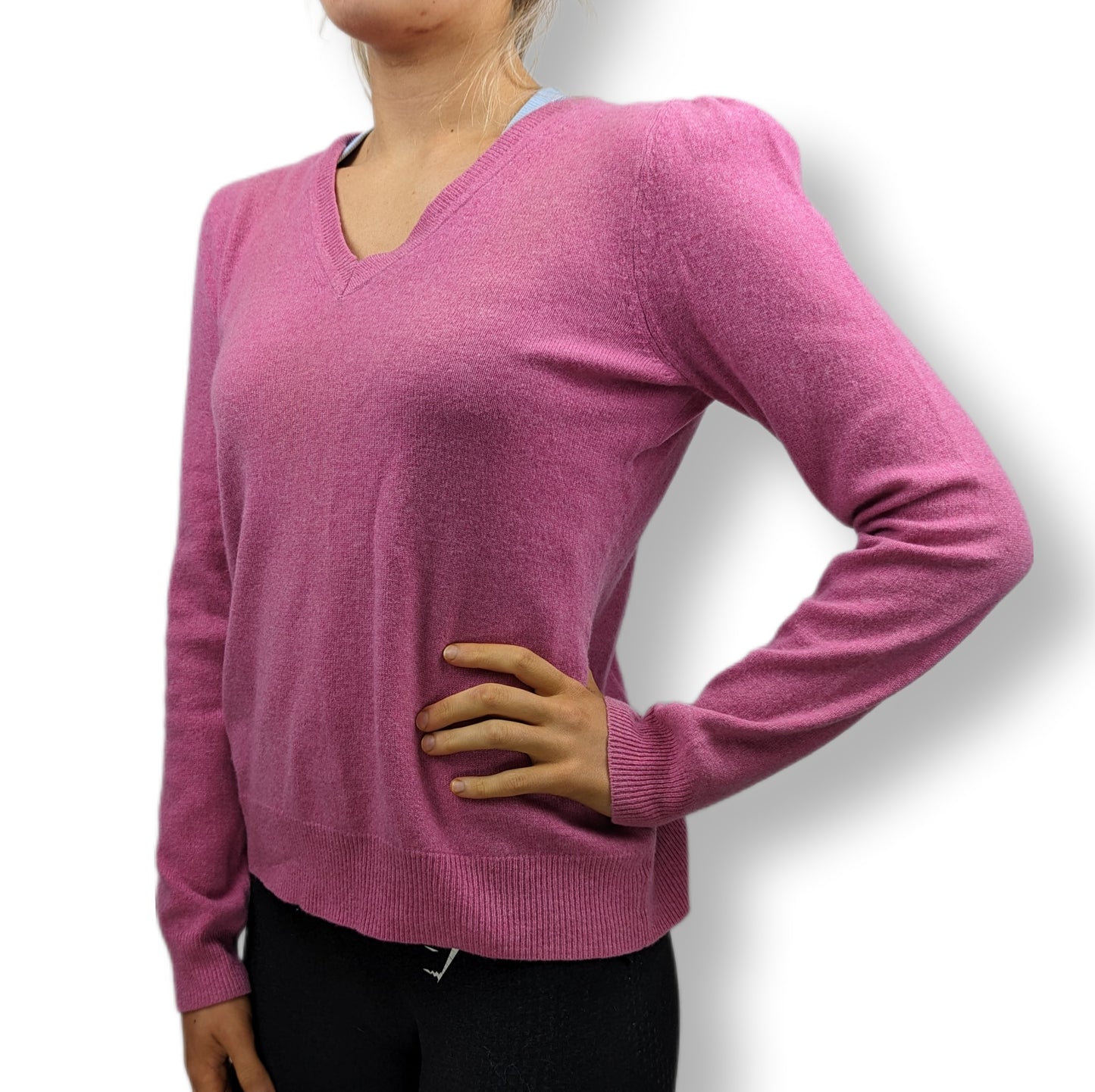 F&F 100% Cashmere Pink V Neck Sweater Women Size UK 14