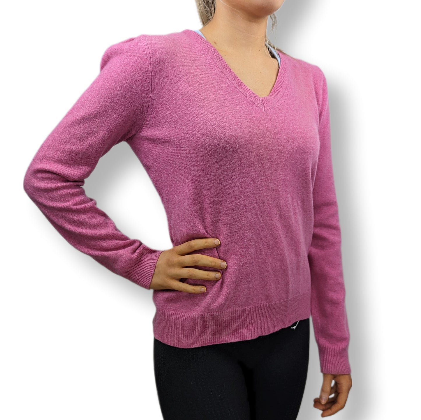 F&F 100% Cashmere Pink V Neck Sweater Women Size UK 14