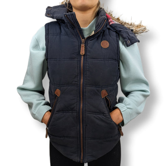 Diesel Vintage Navy Puffer Gilet Faux Fur Hood Women Size Small