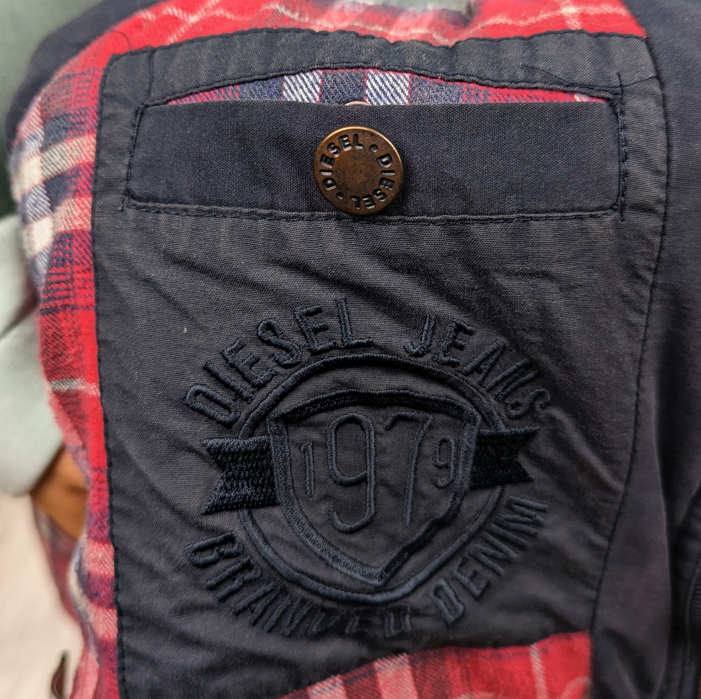 Diesel Vintage Navy Puffer Gilet Faux Fur Hood Women Size Small