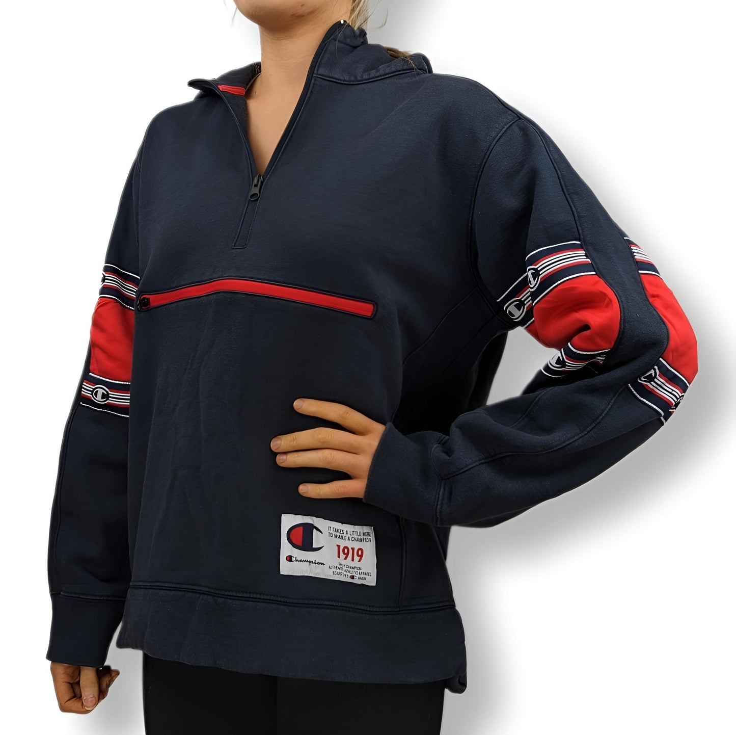 Champion Black Half-Zip Hoodie Men Size Medium