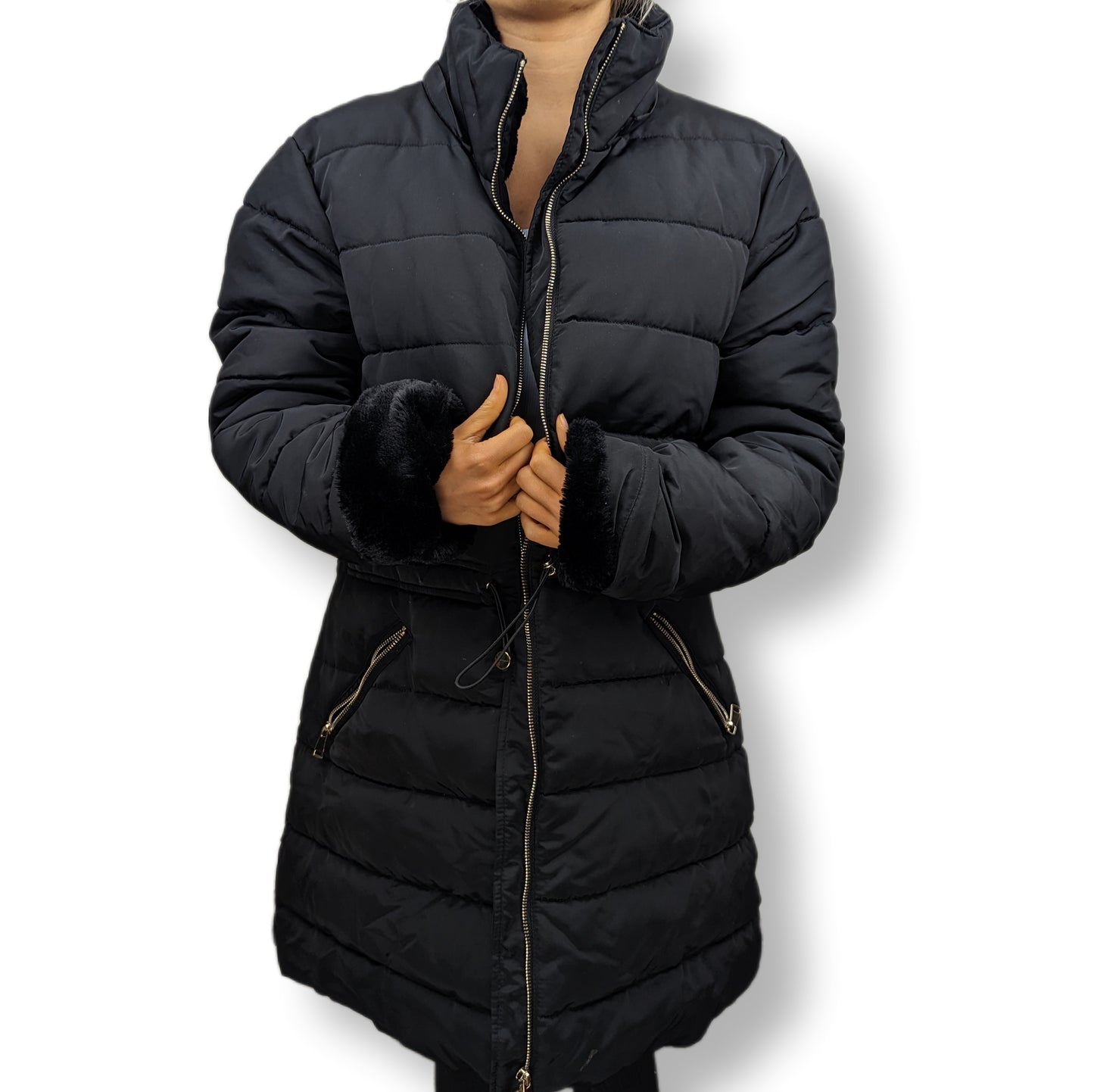 Golddigga Black Puffer Coat Women Size UK 16