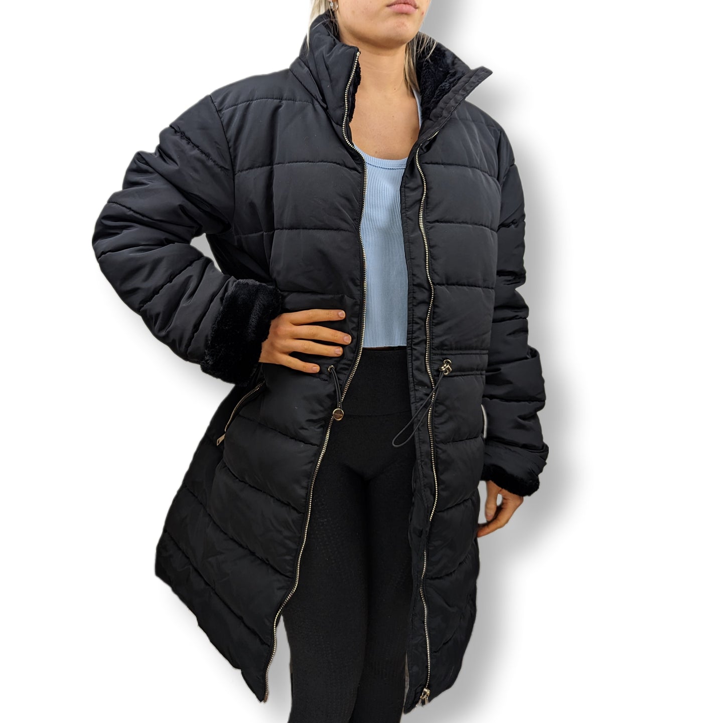 Golddigga Black Puffer Coat Women Size UK 16