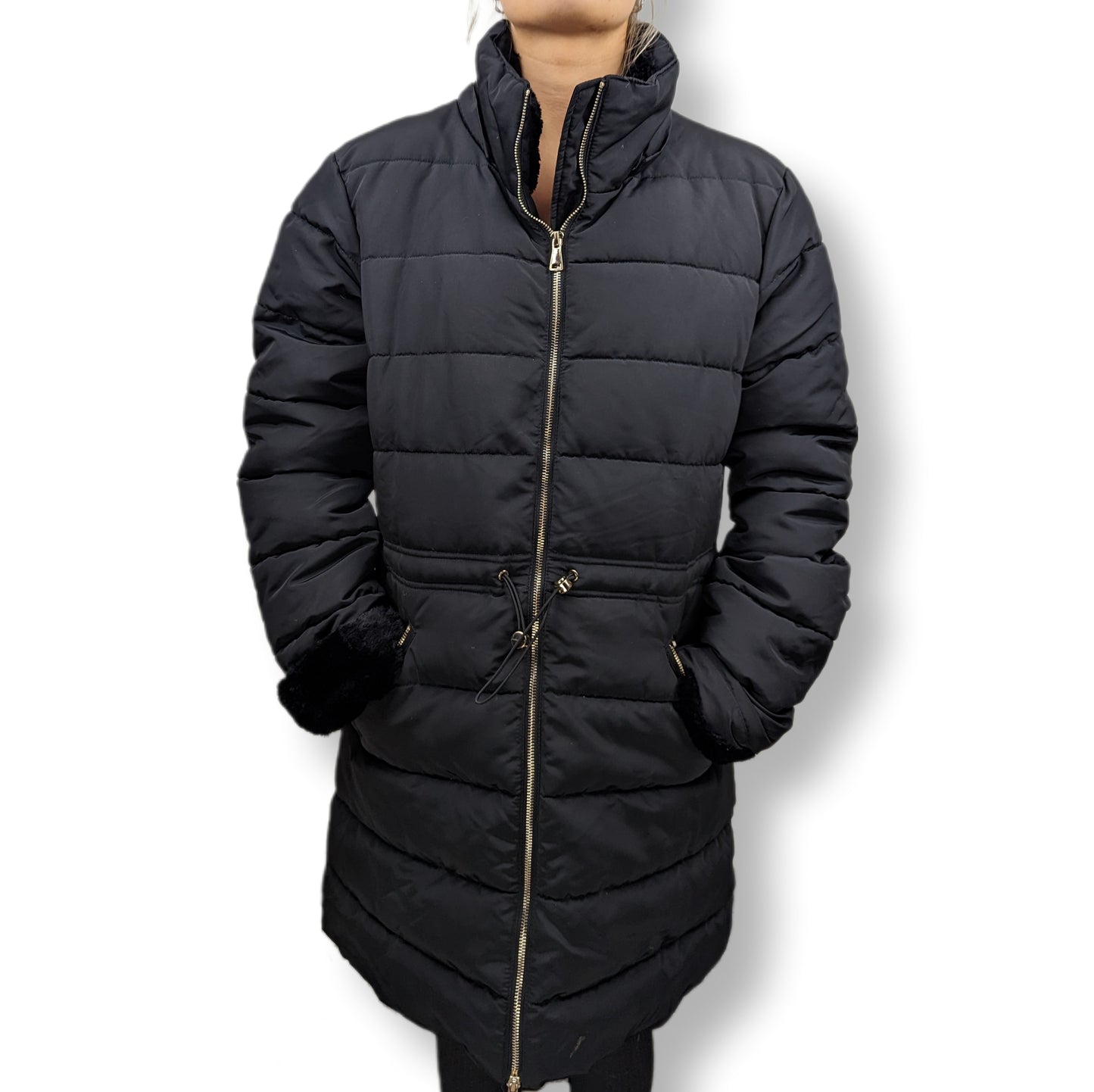Golddigga Black Puffer Coat Women Size UK 16